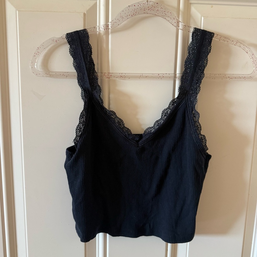 Black Lace Trim Tank Top